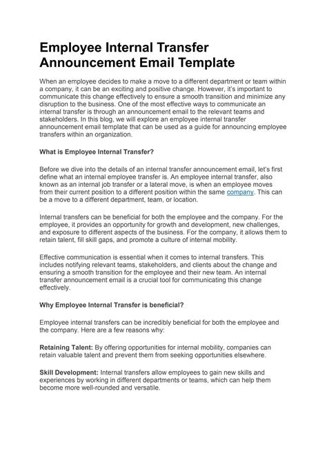Employee Internal Transfer Announcement Email Template By Qandle Issuu