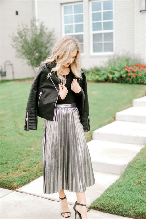 Metallic Skirt Holiday Style Dressy Outfit Chic Style Leather