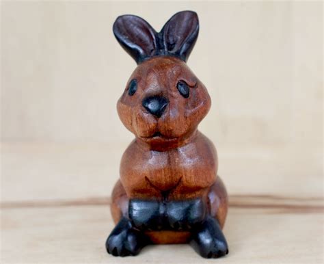Hand Carved Wood Bunny Rabbit Unique And Beautifully Done Mid Etsy