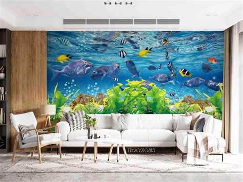3d Underwater World Seaweed Fish Wall Mural Wallpapersww5139 Wall
