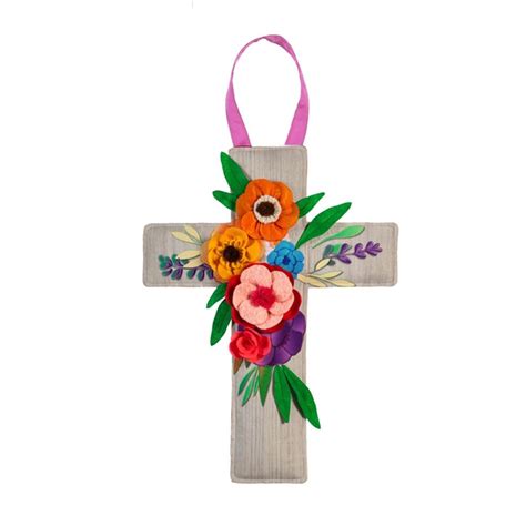 Evergreen Door Decor Floral Wood Cross