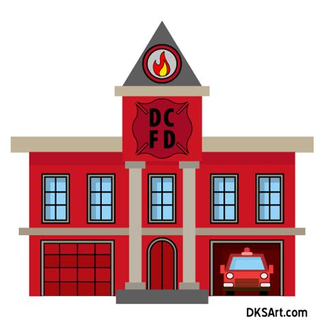 Cartoon Fire Station Building And Fire Truck Animation Art