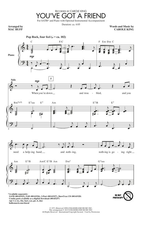 You Ve Got A Friend Arr Mac Huff Choral SATB Sheet Music By By Carole King SATB