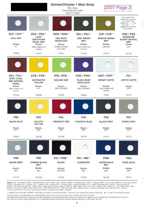 Chrysler Main Paint Codes And Color Charts