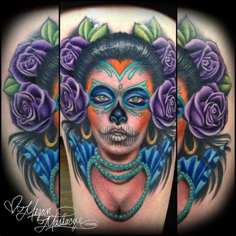 Modern Style Colored Tattoo Of Mexican Traditional Woman Tattooimagesbiz