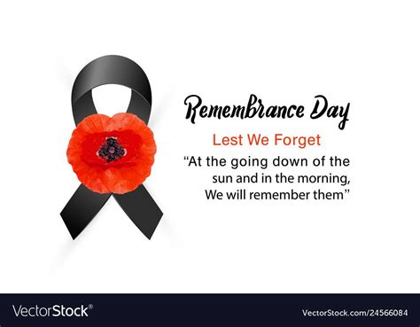 Remembrance Day Vector Card Lest We Forget Realistic Red Poppy Flower