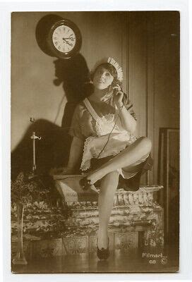 S French Risque Nude Deco Chamber Maid On Telephone Flapper Photo