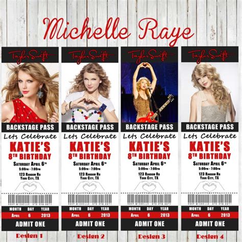 Printable Taylor Swift Birthday Party Invitations Tickets