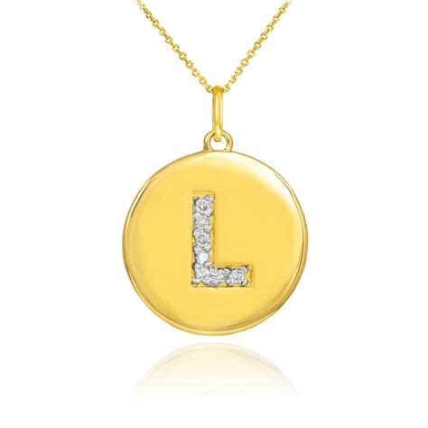 Gold Letter L Initial Diamond Disc Pendant Necklace 10k Pendant