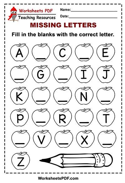 Free Printable Apple Alphabet Missing Letters Worksheets Pdf