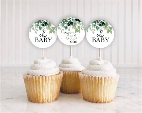 Greenery Baby Shower Cupcake Toppers Printable Cupcake Etsy Hot Sex