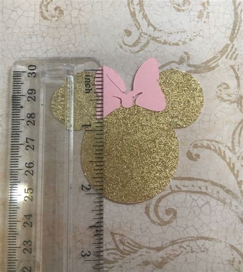 Baby Minnie Mouse Gold Glitter Head Pink Bow Shapes Cardstock Etsy