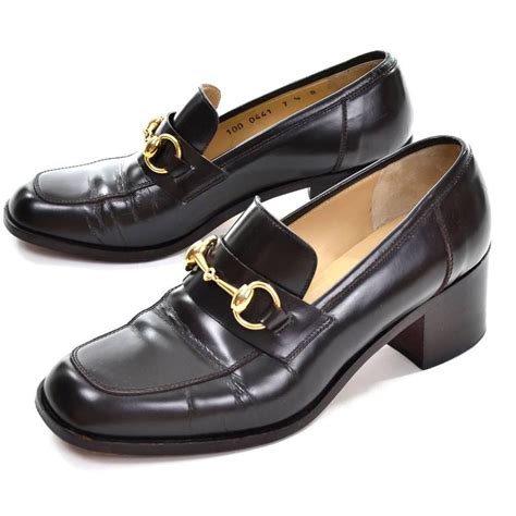 Gucci Vintage Shoes Brown Leather Loafers W Horsebit Buckles Size 75