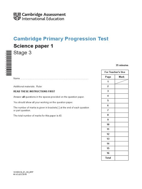 This makes your test more realistic and more reliable. 2018 Cambridge Primary Progression Test Science Stage 3 QP ...