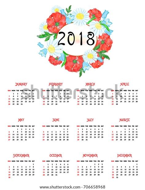Illustration Beautiful Calendar 2018 Year Stock Vector Royalty Free