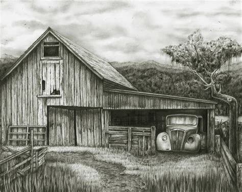 Sketches Barn Drawing Landscape Drawings Drawings