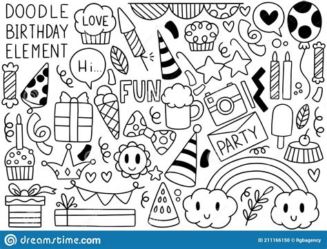 Hand Drawn Party Doodle Happy Birthday Stock Vector Illustration Of Balloon Abstract