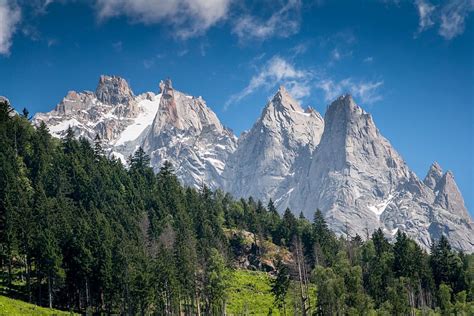 Hd Wallpaper Mountain Peaks Near Pine Trees Chamonix Park Alps