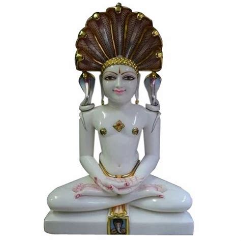 Plain Jain White Marble Parshwanath Statue For Worship Size 1 Feet