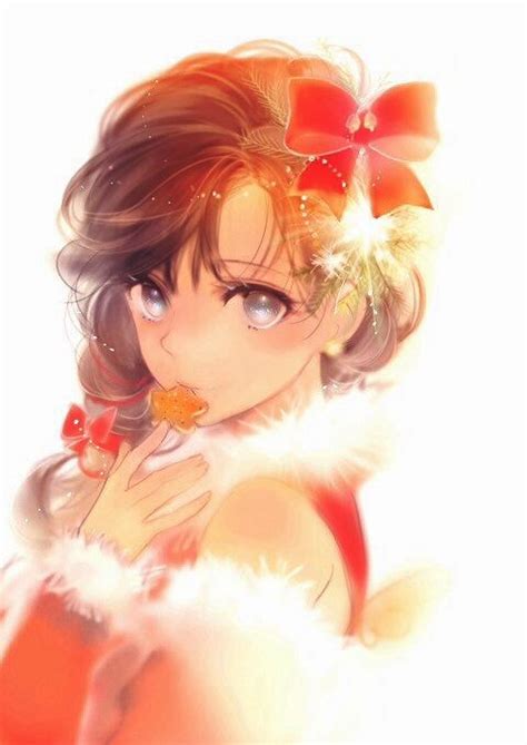 Cute Anime Christmas Girl With Brown Hair And Silver Eyes Pretty