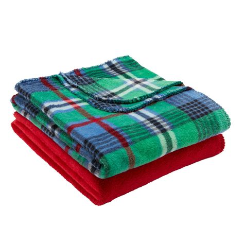 Mainstays Fleece Plush Throw Blanket 50 X 60 Green Plaid 2 Pack