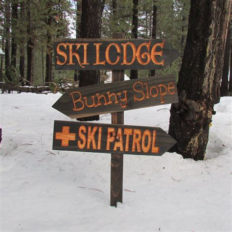 Ski Lodge Patrol Bunny Slope Directional Lawn Ornament Sign Carved