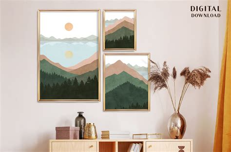 Abstract Mountain Wall Art Landscape Print Set Print Set Of Etsy