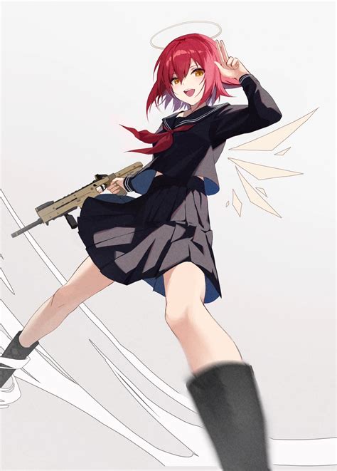 Wallpaper Anime Girls Short Hair Spread Legs Redhead Gun Dress