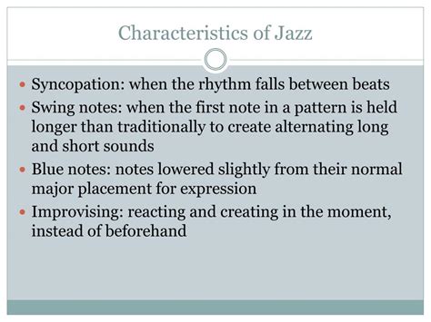 What separates jazz from the vast majority of classical pieces is rhythm and use of rhythm. PPT - Jazz PowerPoint Presentation, free download - ID:6113267
