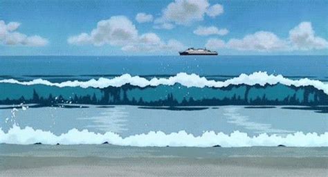 Studio Ghibli Animated GIF Anime Scenery Ocean Illustration Waves