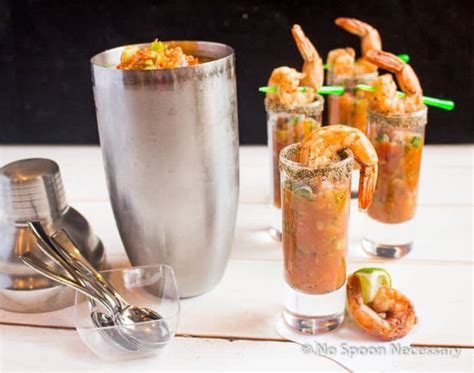Spicy Bloody Mary Gazpacho And Shrimp Shooters No Spoon