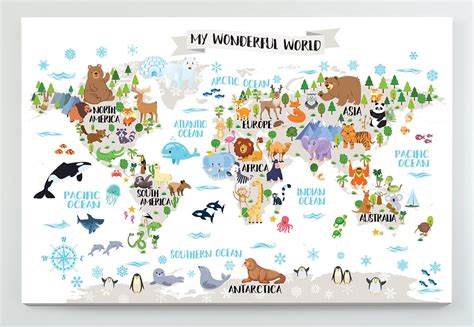 Printable Nursery Animal World Map For Kids Room Decor Animal Etsy