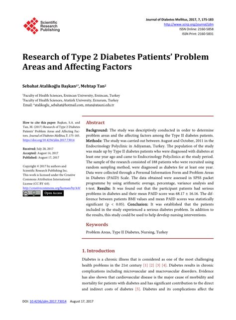 Pdf Research Of Type 2 Diabetes Patients Problem Areas And Affecting