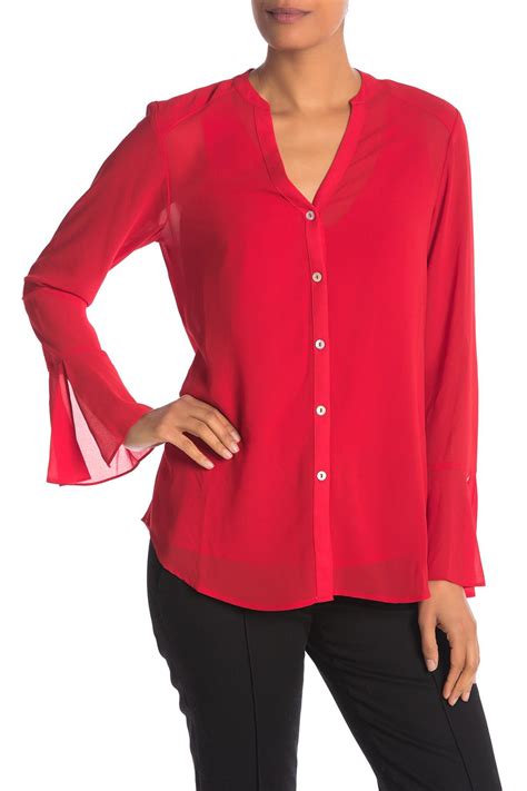 Lyst Foxcroft Ali Long Sleeve Chiffon Button Down Blouse In Red