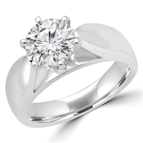 Round Cut Diamond Solitaire 6 Prong Cathedral Set Wide Band Engagement