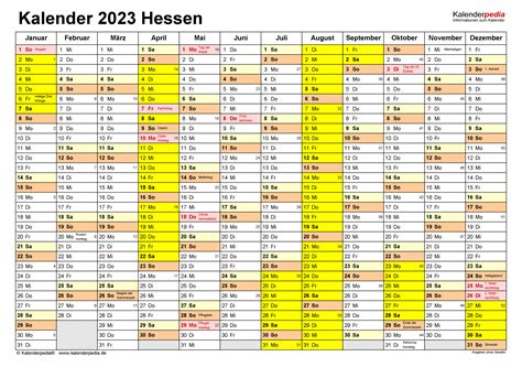 Kalender 2023 Hessen Ferien Feiertage Pdf Vorlagen