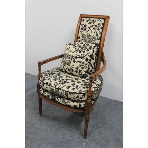 Rated 4.5 out of 5 stars. French Style Cream and Black Patterned Crewel Armchair ...