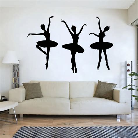 3pcs Ballerina Ballet Dancers Girls Silhouette Vinyl Wall Decal Dance