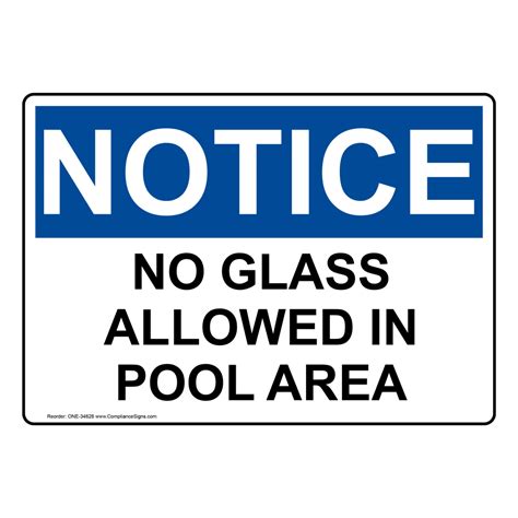 Osha No Glass Allowed In Pool Area Sign One 34628