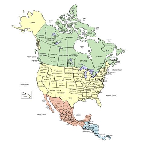 North America Canada Usa And Mexico Powerpoint Map States And