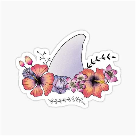 Shark Fin With Flowers Ink Tattoo Sticker For Sale By Scubadoodles