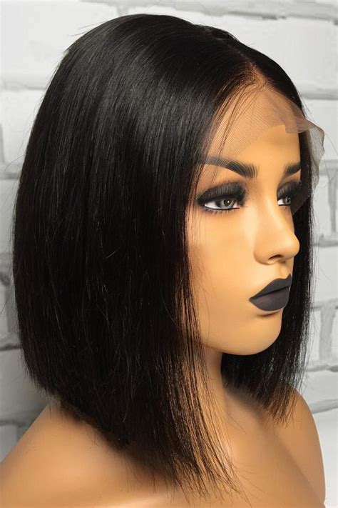 Short Bob Black Glueless Lace Front Wig Brazilian Human Hair Wigs Pre Plucked Us