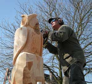 Mit einem obstmesser die vorlage auf der kürbisoberfläche einschneiden. Eulenbaum Eulen im Baum Motorsäge Holger Bär Kettensäge Chainsaw Artist Carving BaerArt ...