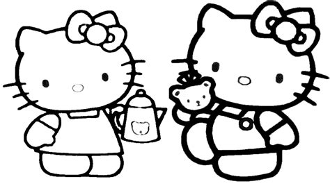 Hello kitty disegni da colorare e stampare gratis. Hello Kitty con la caffettiera e l'orso disegni da ...