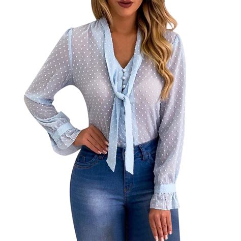 Buy Aniywn Women Mesh Sheer Long Sleeve Blouse Ladies Work Office See Through Top Shirt Online