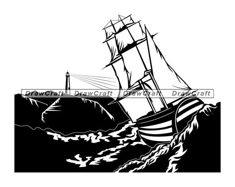 Ship In Storm And Light House Svg Sea Storm Svg Ship Svg Etsy