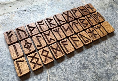 Oak Carved Anglo Saxon Rune Set Futhorc With Custom Oak Box Etsy