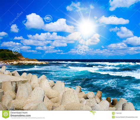 Summer Landscape Sea Waves Blue Sky And Sun Stock Image Image Of