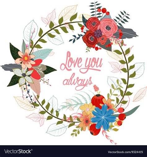 Watercolor Garland Flowers With Calligraphy Text Vector Image