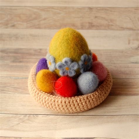 Needle Felted Easter Eggs In The Crochet Basket Easter Toys Etsy